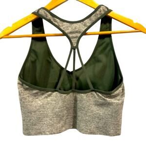 PINK Victoria Secret Heather Gray Green Strappy Sports Bra workout, Size M